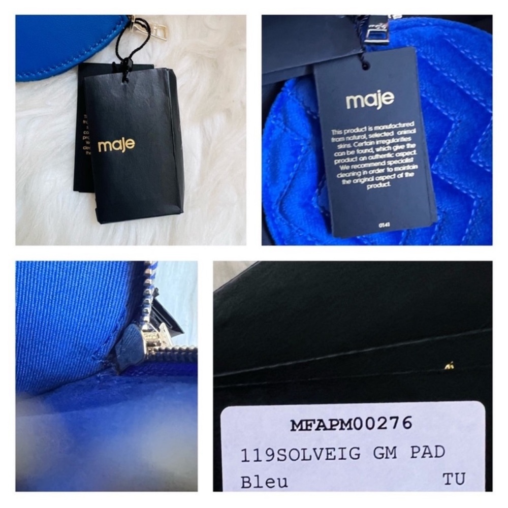 New! MAJE Quilted Round Coin Purse Wallet  Electric Blue Velvet - Picture 9 of 9